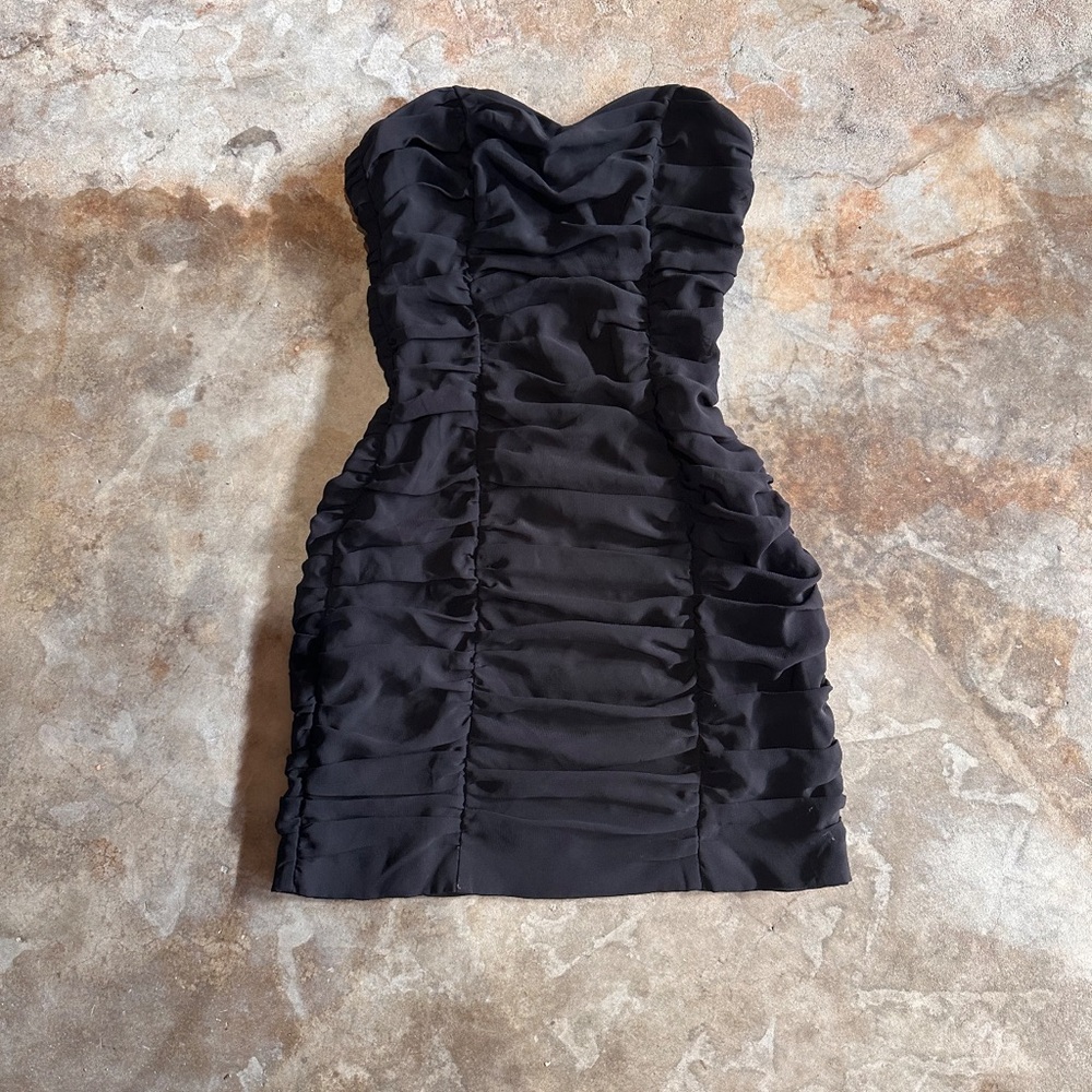 Black H&M Strapless Ruched Classy Mini Dress